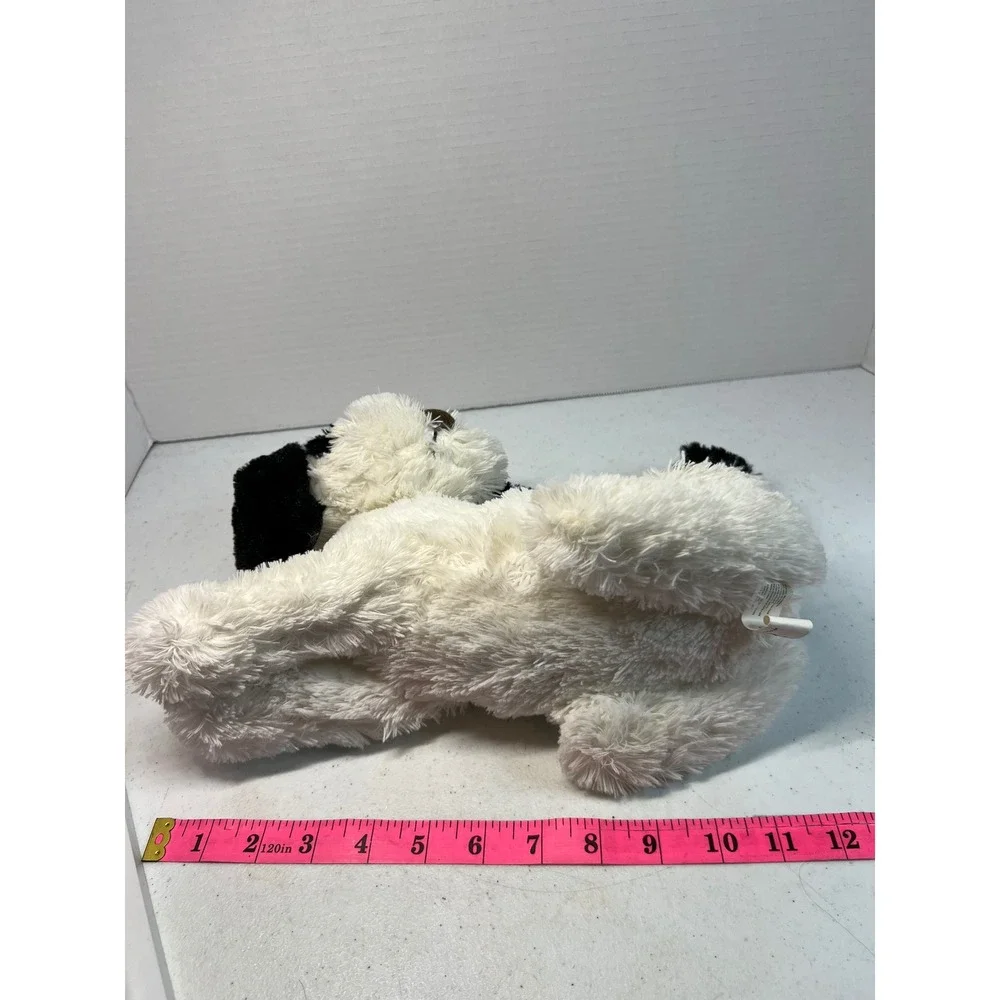 CVS Black White Spotted Puppy Dog Plush Red Bows Shaggy Stuffed Animal 12 Inch